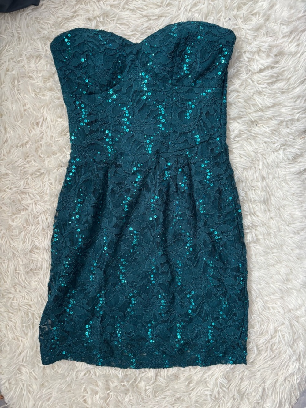 B Darlin Teal Lace Strapless Sequin Cocktail Dress